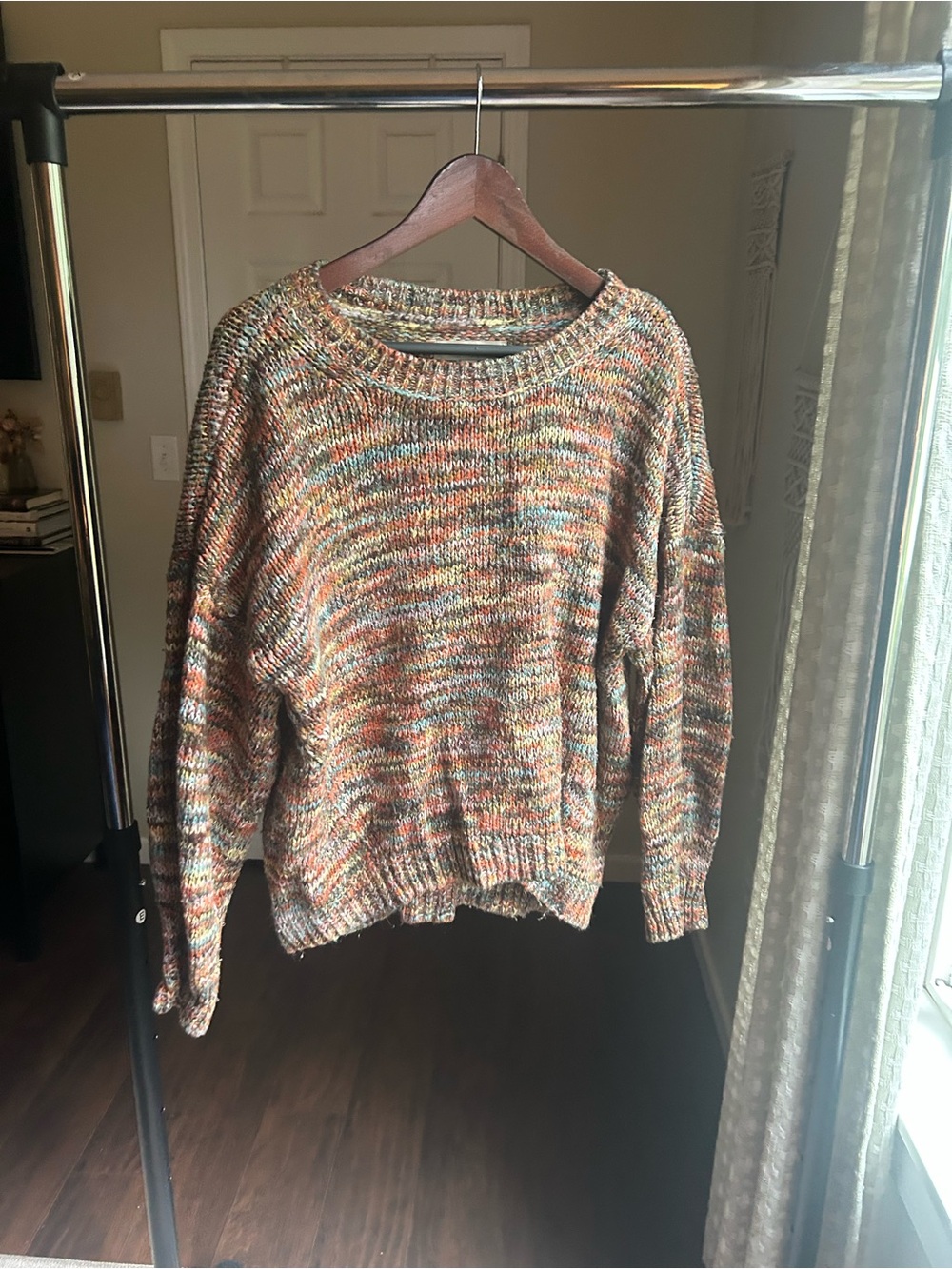 LOFT Multicolor Marled Crewneck Sweater in Orange, Brown, Cream, Blue